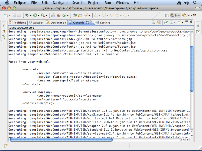 web.xml snippet from log